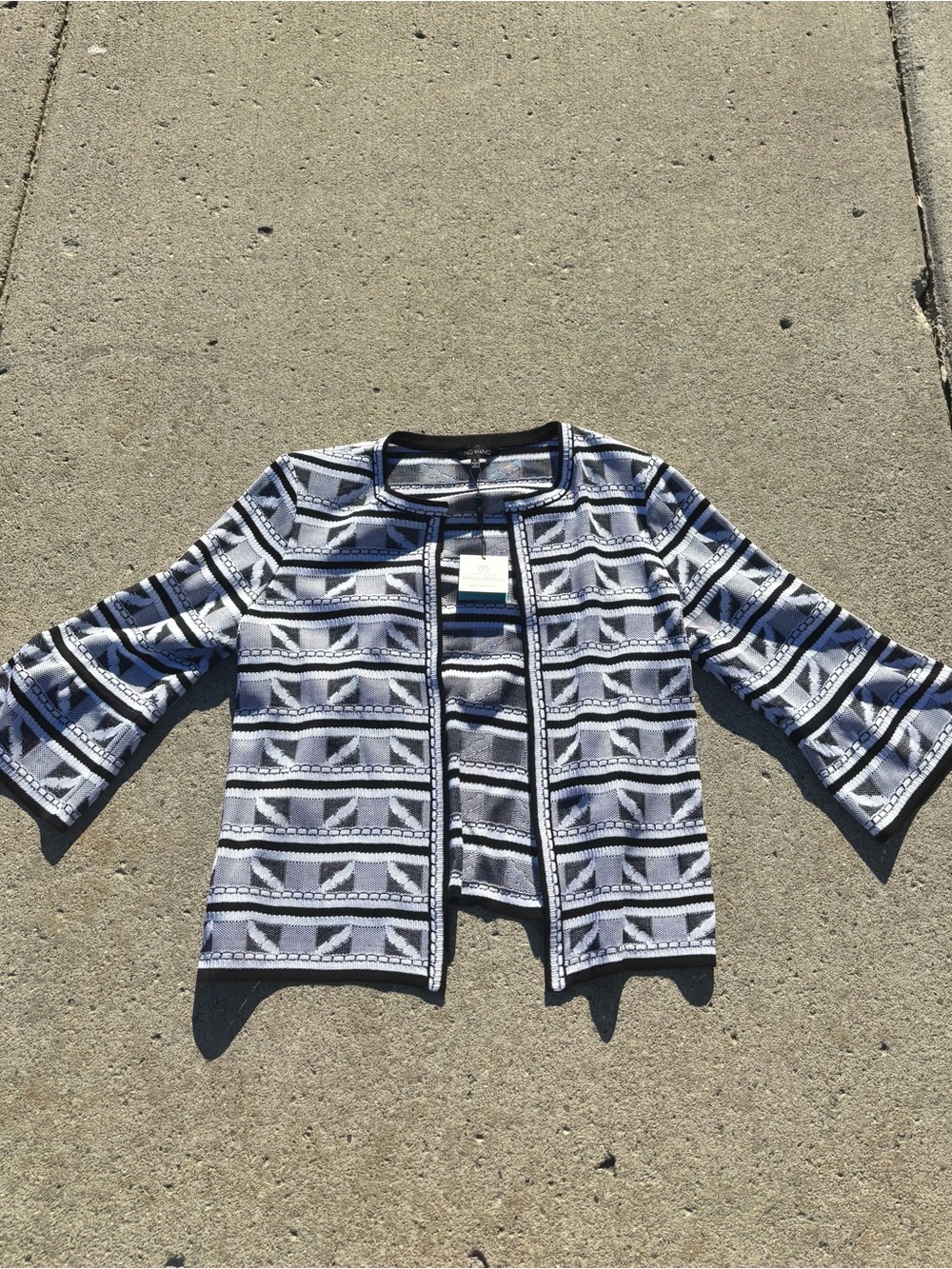 Ming Wang Heritage Fit Geometric Jacquard Knit Jacket | Size Large | Black White